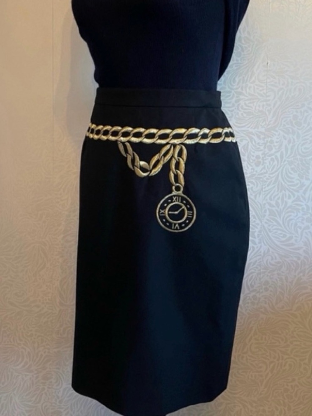 ESCADA vintage wool skirt with Gold Chain Embroidery